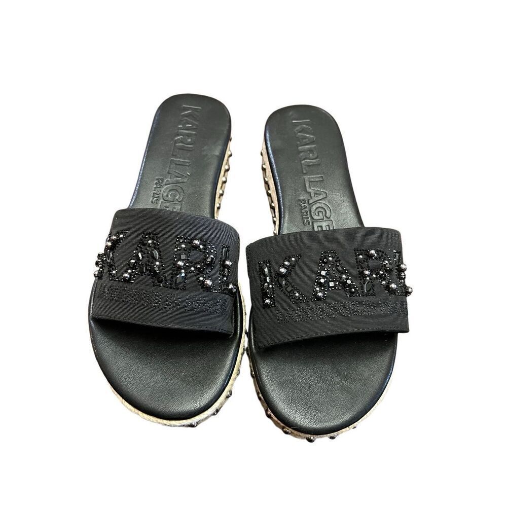 Karl Lagerfeld NWT Kamara Pearl Embellished Slip on Rope platform Size 7 - Picture 4 of 6